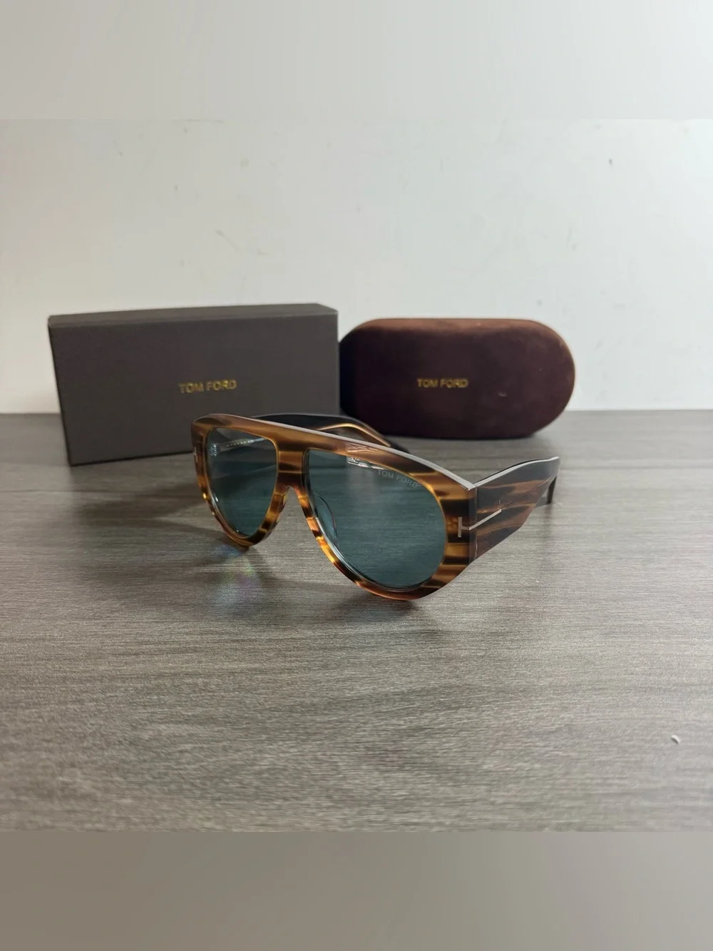 Tom Ford Tortoiseshell Frame Sunglasses with Green Lenses